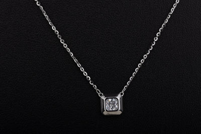 Silver Zircon Square Pendant With Chain(92.5)